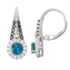 Genuine London Blue Topaz & Black Spinel Diamond Accent Sterling Silver Leverback Earrings