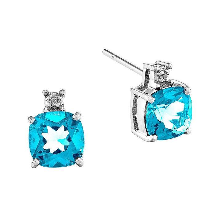 Diamond Accent Genuine Blue Blue Topaz 14k Gold Stud Earrings