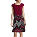 Robbie Bee Cap-sleeve Chevron-skirt Fit-and-flare Dress
