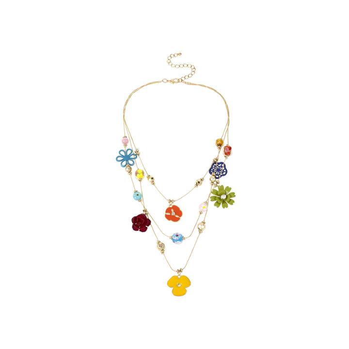 Mixit&trade; Multicolor Flower 3-row Illusion Necklace