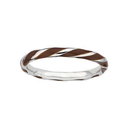 Personally Stackable Sterling Silver Brown Enamel Twist Ring