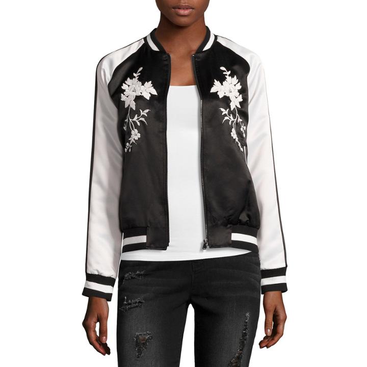 Belle + Sky&trade; Satin Embroidered Bomber Jacket