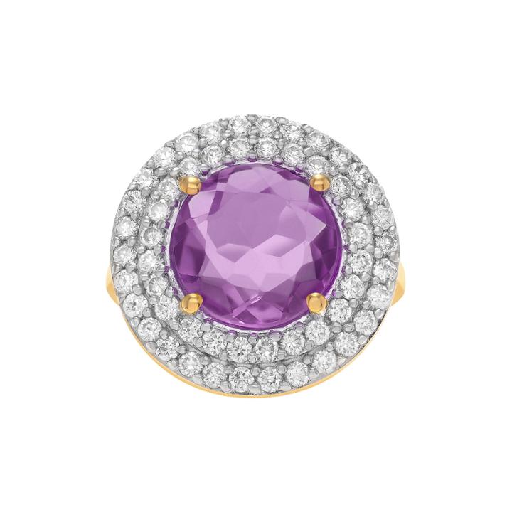 Genuine Amethyst Cubic Zirconia 14k Gold Over Brass Ring