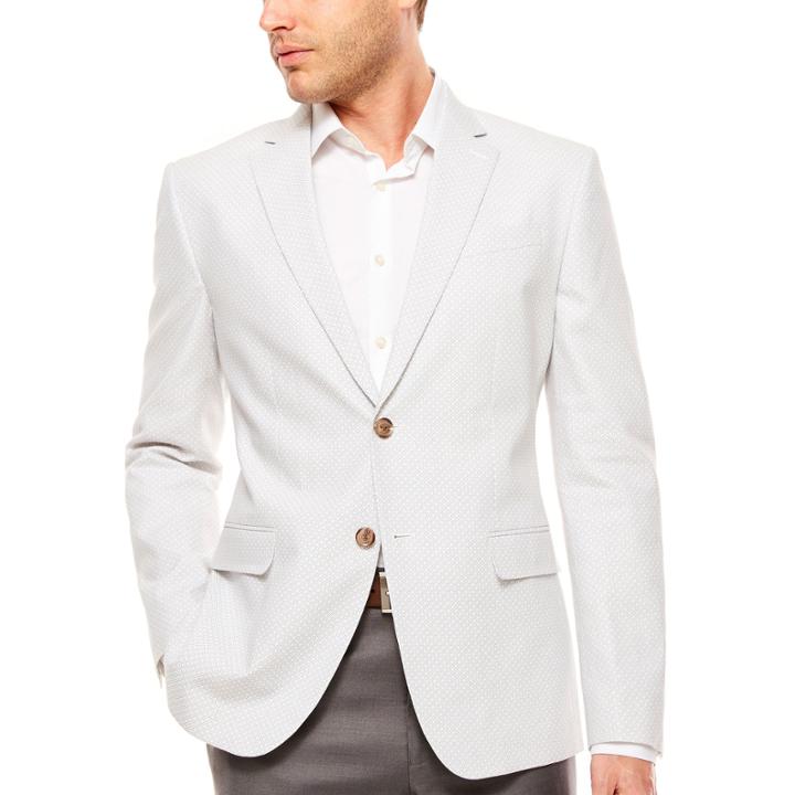 Jf J. Ferrar Linen Cotton White Geo Sport Coat-slim