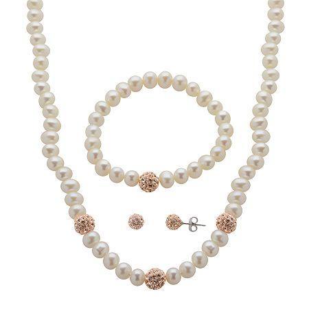 Cultured Freshwater Champagne Pearl & Crystal 3-pc. Jewelry Set