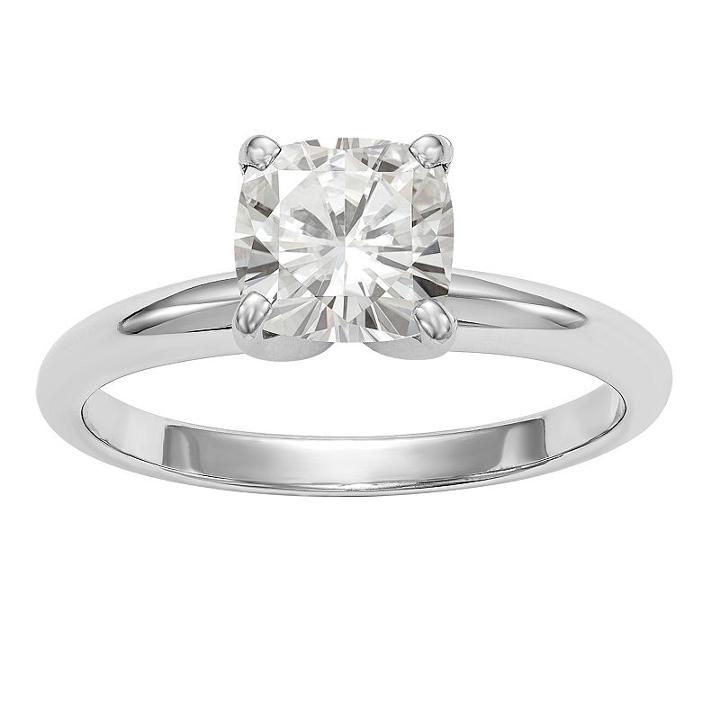 Womens 1 1/2 Ct. T.w. Cushion White Moissanite 14k Gold Engagement Ring