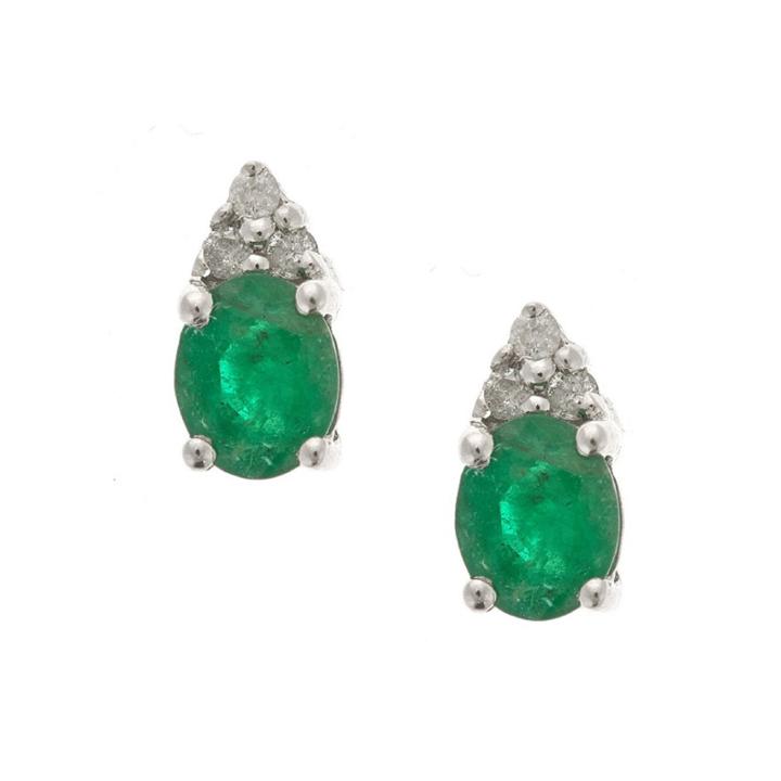 Limited Quantities! Diamond Accent Oval Green Emerald 10k Gold Stud Earrings