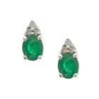 Limited Quantities! Diamond Accent Oval Green Emerald 10k Gold Stud Earrings