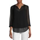 Liz Claiborne 3/4-sleeve Embellished V- Neck Blouse