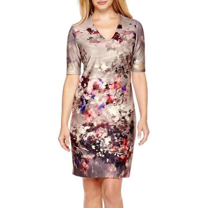 Dr Collection Short-sleeve Floral Print Sheath Dress - Petite