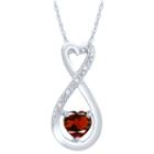 Diamond Accent Red Garnet Heart Sterling Silver Pendant