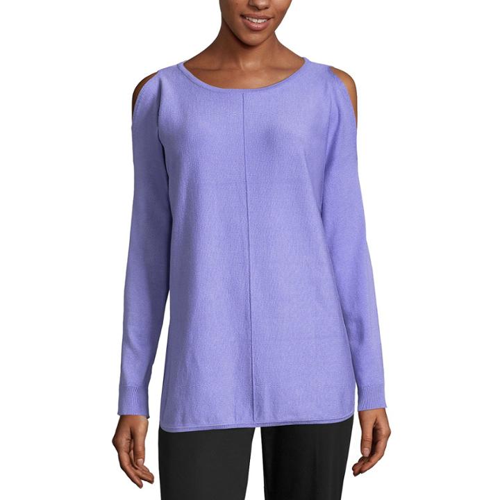Liz Claiborne Long Sleeve Cold Shoulder Pullover Sweater