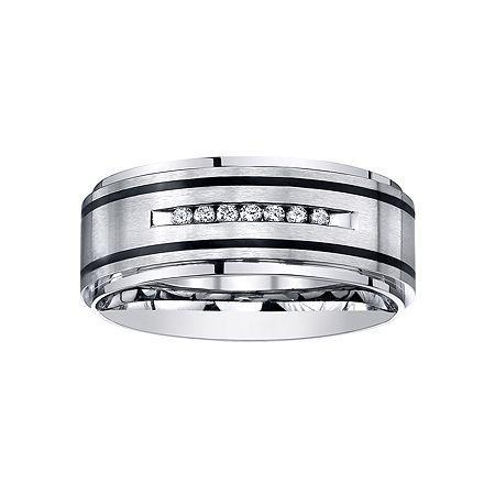 Mens Channel-set Diamond Ring In Stainless Steel