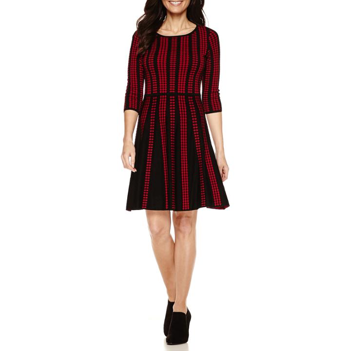 Danny & Nicole 3/4-sleeve Dot Fit-and-flare Sweater Dress - Petite