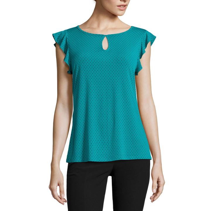 Worthington Short Sleeve Keyhole Flutter Sleeve Top
