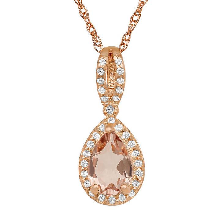 Womens Pink Morganite 10k Gold Over Silver Pendant Necklace