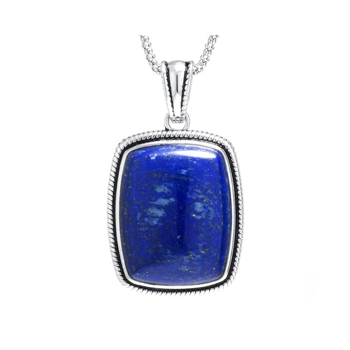 Dyed Blue Lapis Sterling Silver Rectangular Pendant Necklace