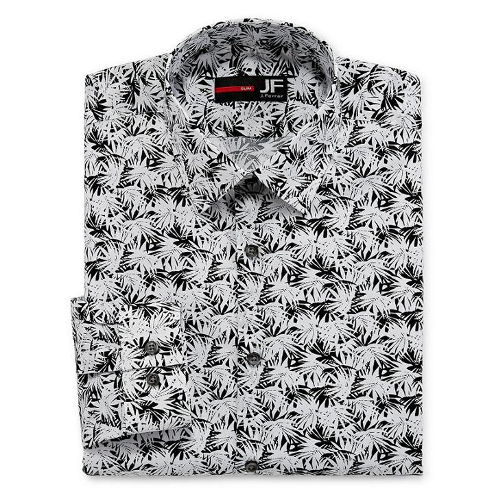 Jf J.ferrar Easy-care Solid Stretch Long Sleeve Woven Pattern Dress Shirt - Slim