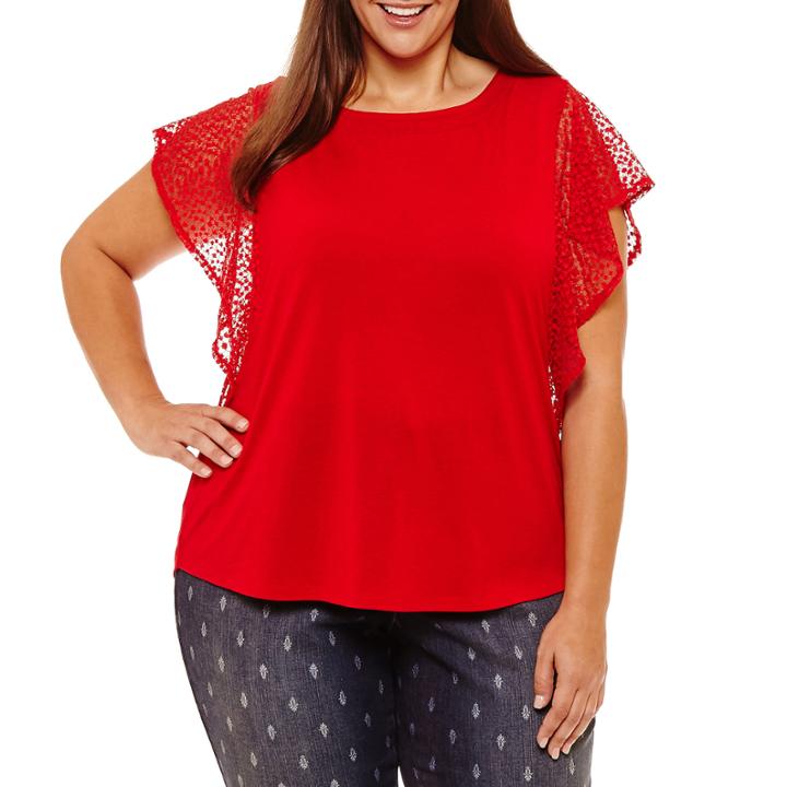 Liz Claiborne Lace Sleeve Tee- Plus