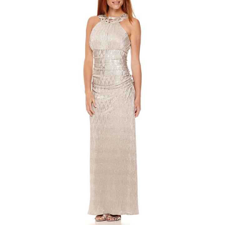 Jackie Jon Sleeveless Metallic Formal Gown