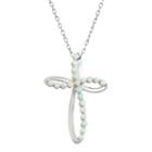 Lab Created Opal Sterling Silver Swirl Cross Pendant Necklace