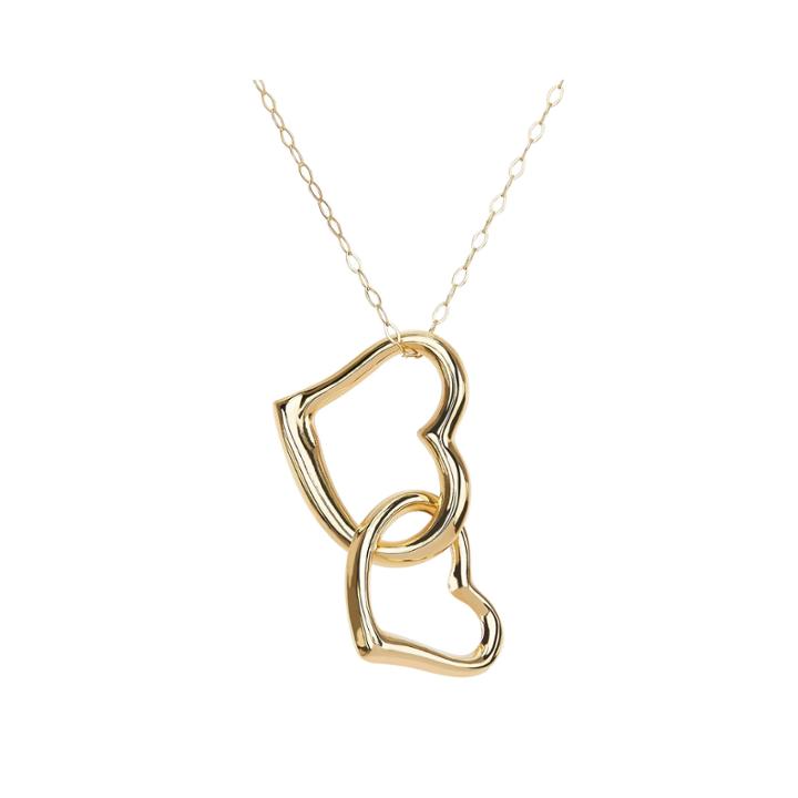 10k Yellow Gold Polished Open Interlocking Hearts Pendant Necklace