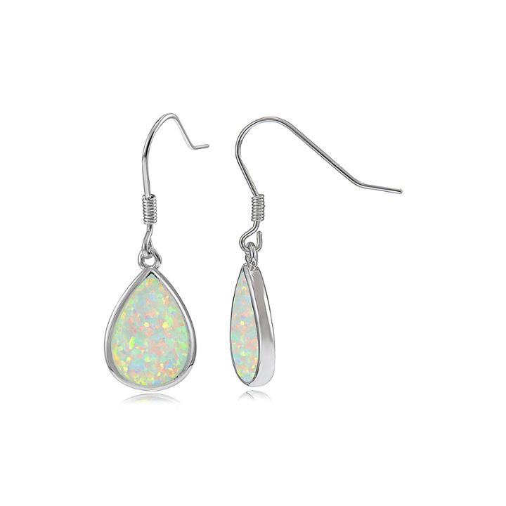 Lab-created Opal Sterling Silver Drop Earrings