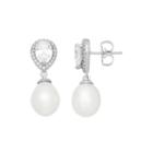 Certified Sofia Bridal Cultured Freshwater Pearl & Swarovski Cubic Zirconia Earrings