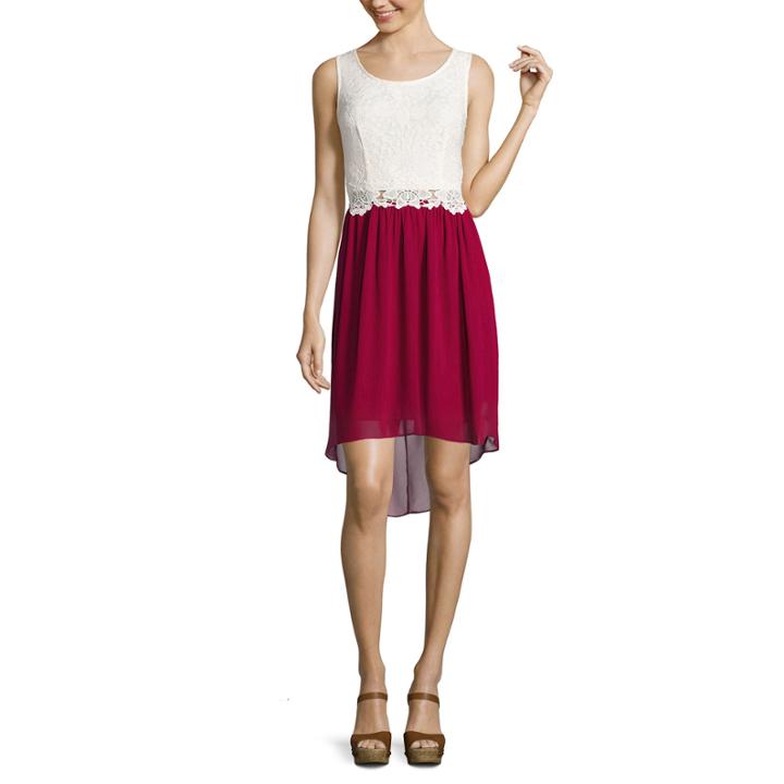 By & By Sleeveless Two-tone Illusion-waist High-low Dress - Juniors