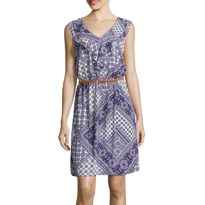 Alyx Sleeveless Scarf-print Ruffle-front Blouson Dress