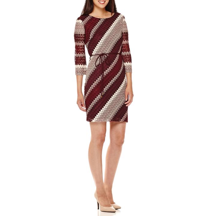 Studio 1 3/4-sleeve Novelty Knit Belted Shift Dress - Petite