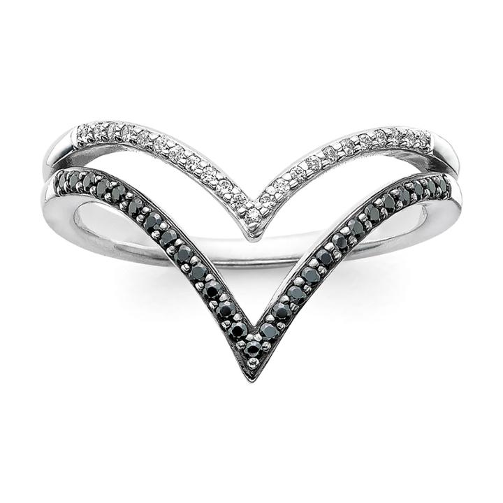 1/5 Ct. T.w. White & Color-enhanced Black Diamond 10k White Gold Chevron Ring
