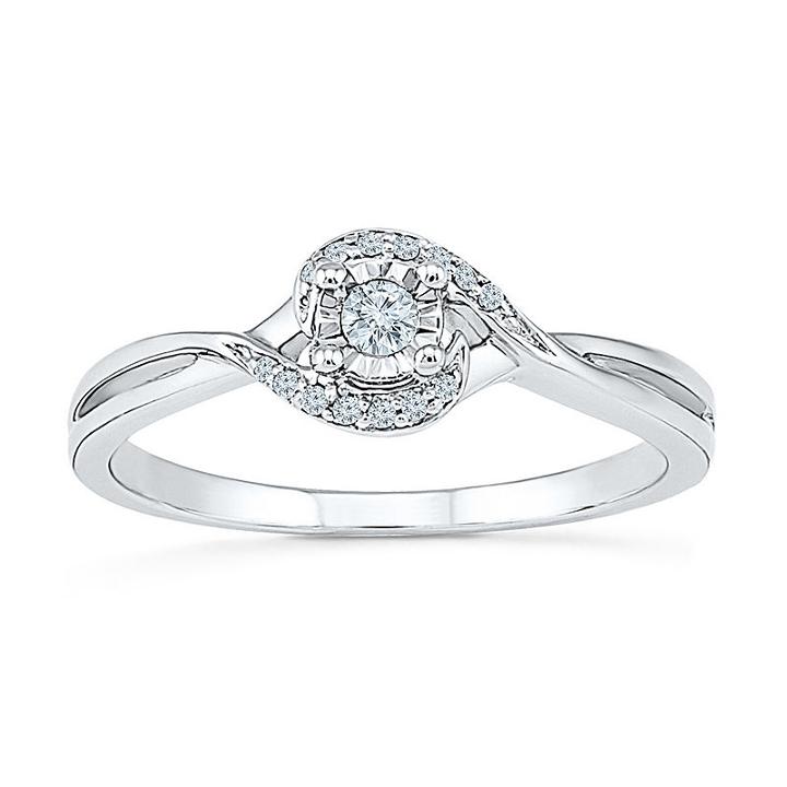 Promise My Love Womens 1/10 Ct. T.w. Genuine Diamond White Round Promise Ring
