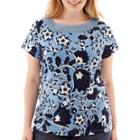 St. John's Bay Short-sleeve Crochet Ballet-neck Top - Plus