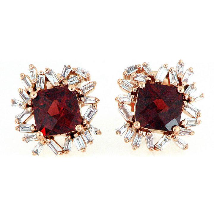 3/8 Ct. T.w. Cushion Red Garnet 18k Gold Stud Earrings