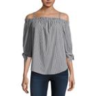 By & By 3/4 Sleeve Straight Neck Poplin Stripe Blouse-juniors