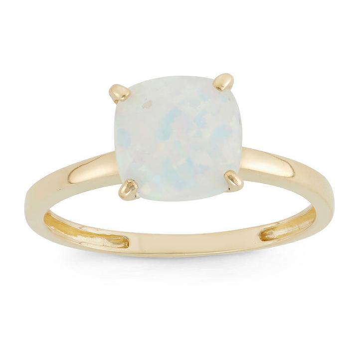 Womens Opal White 10k Gold Square Cocktail Ring