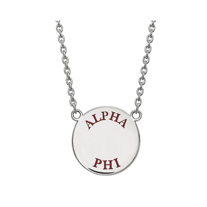 Alpha Phi Enamel Sterling Silver Disc Pendant Necklace