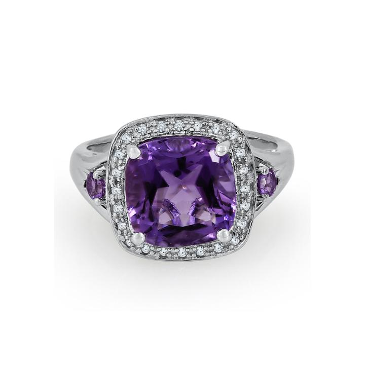 Genuine Amethyst And 1/8 C.t. Tw. Diamond Ring