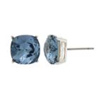 Sparkle Allure Cushion Blue Silver Over Brass Stud Earrings
