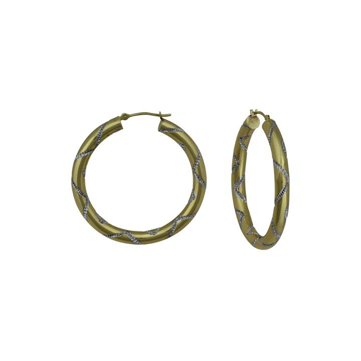 14k Two-tone Gold Etched Hoop Earrings