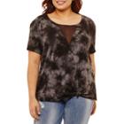 Short Sleeve Mesh Front Tie Knot T-shirt- Juniors Plus