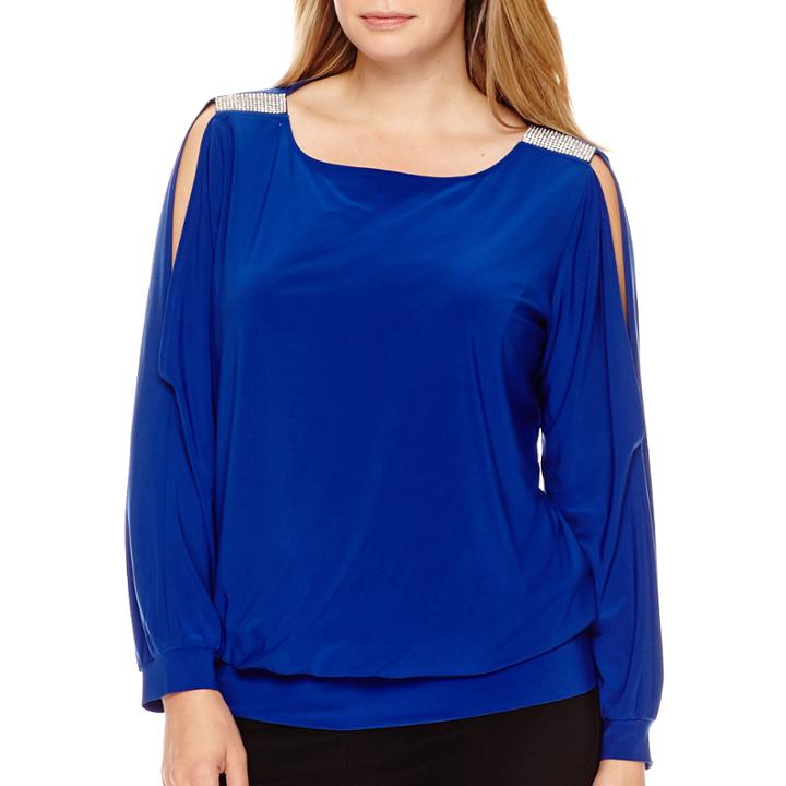 Prelude Long-sleeve Embellished-shoulder Top - Plus