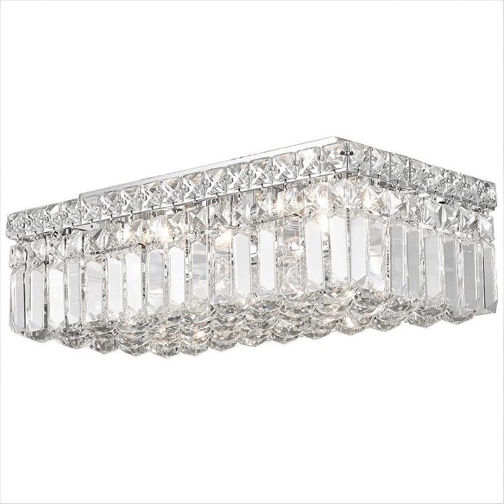 Cascade Collection 4 Light Rectangle Chrome Finishand Clear Crystal Flush Mount Ceiling Light