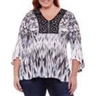 Unity World Wear 3/4 Sleeve V Neck Knit Blouse-plus