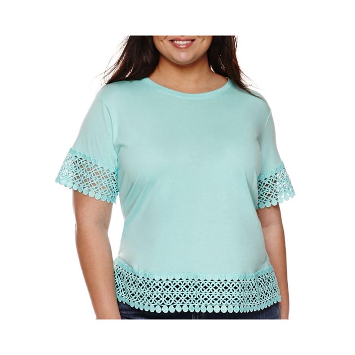 Stylus&trade; Short-sleeve Crochet-trim Tee