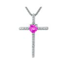 Lab-created Pink Sapphire And Diamond-accent Sterling Silver Cross And Heart Pendant Necklace