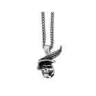 Mens Stainless Steel Antiqued Skull With Feather Pendant