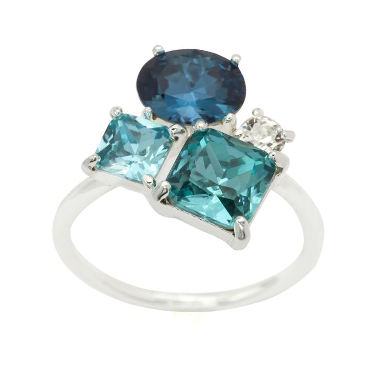 Sparkle Allure Womens Lab Created Multi Color Silver Over Brass Cocktail Ring