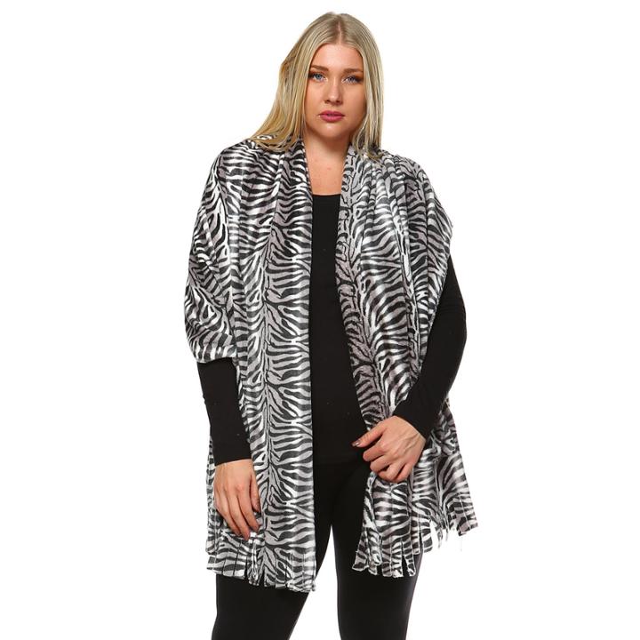 White Mark Animal Print Ponchos Plus